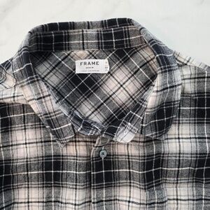 Frame Denim Distressed Ripped Hem Flannel Shirt XL